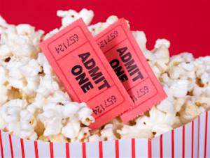 Movie tickets and popcorn